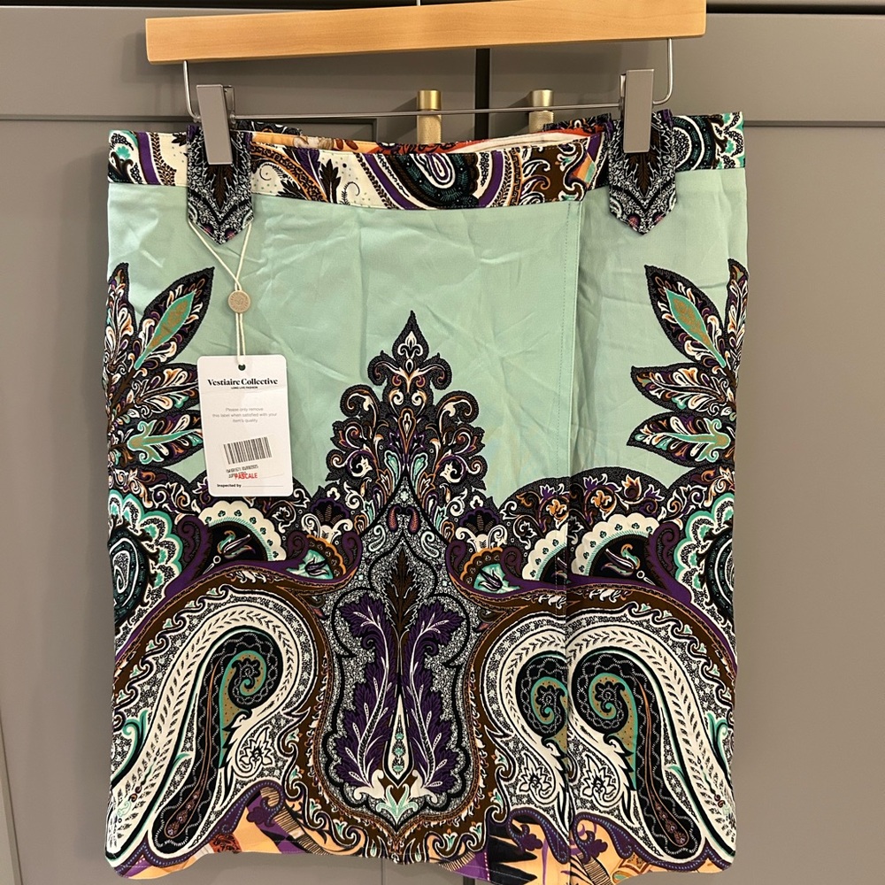 🩵 Etro A-Line Skirt with Paisley Design - Mint and Purple - Picture 2 of 7